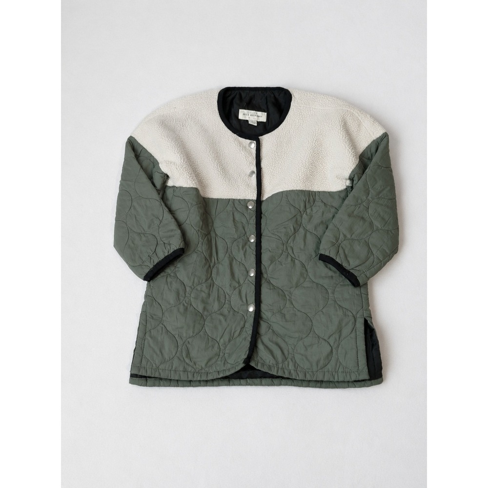 Free Assembly Girls XS 4/5 Quilted Sherpa Fleece Colorblock Jacket Green Cream